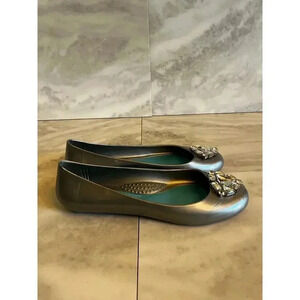 Oka B Women’s Liona Ballet Flats With Rhinestones Silver Rubber Shoes Size 8